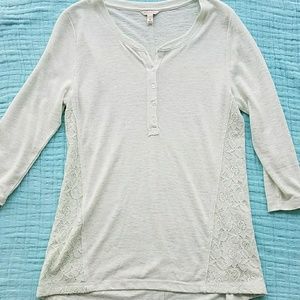 Sonoma Pale Green Lace Sided Henley Top